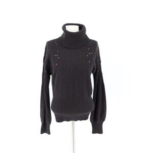 VTG ESCADA Black Cashmere Turtleneck Sweater Grommet Eyelet Detail Sz 40/ US 8